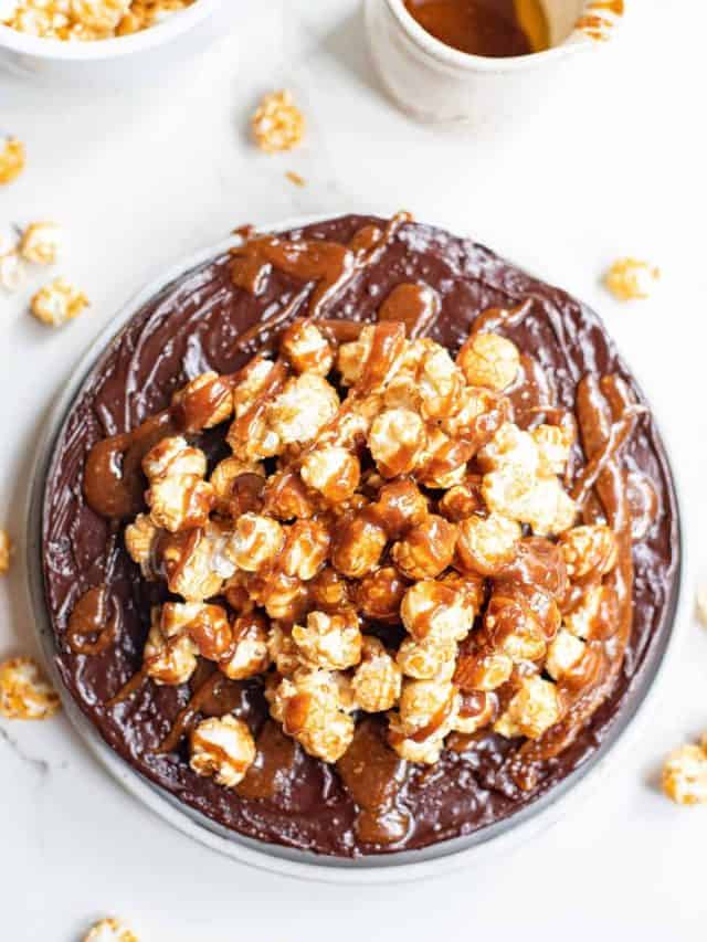 Fun Chocolate Popcorn Cake Recipe with Caramel Sauce Story