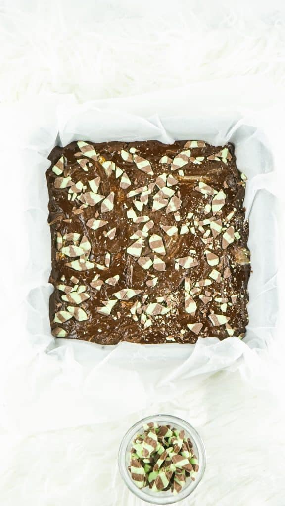 square pan with mint chocolate fudge
