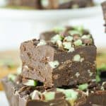 up close shot of mint chocolate fudge square