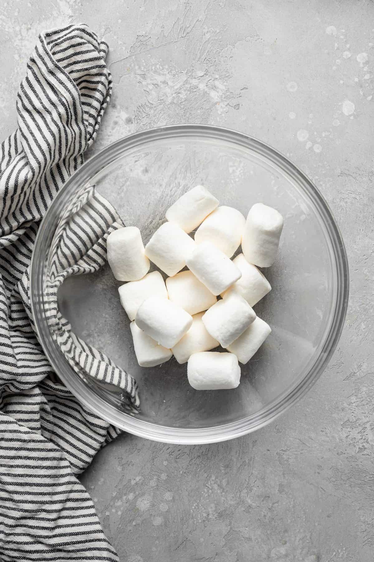 glass bowl full of large marshmallows