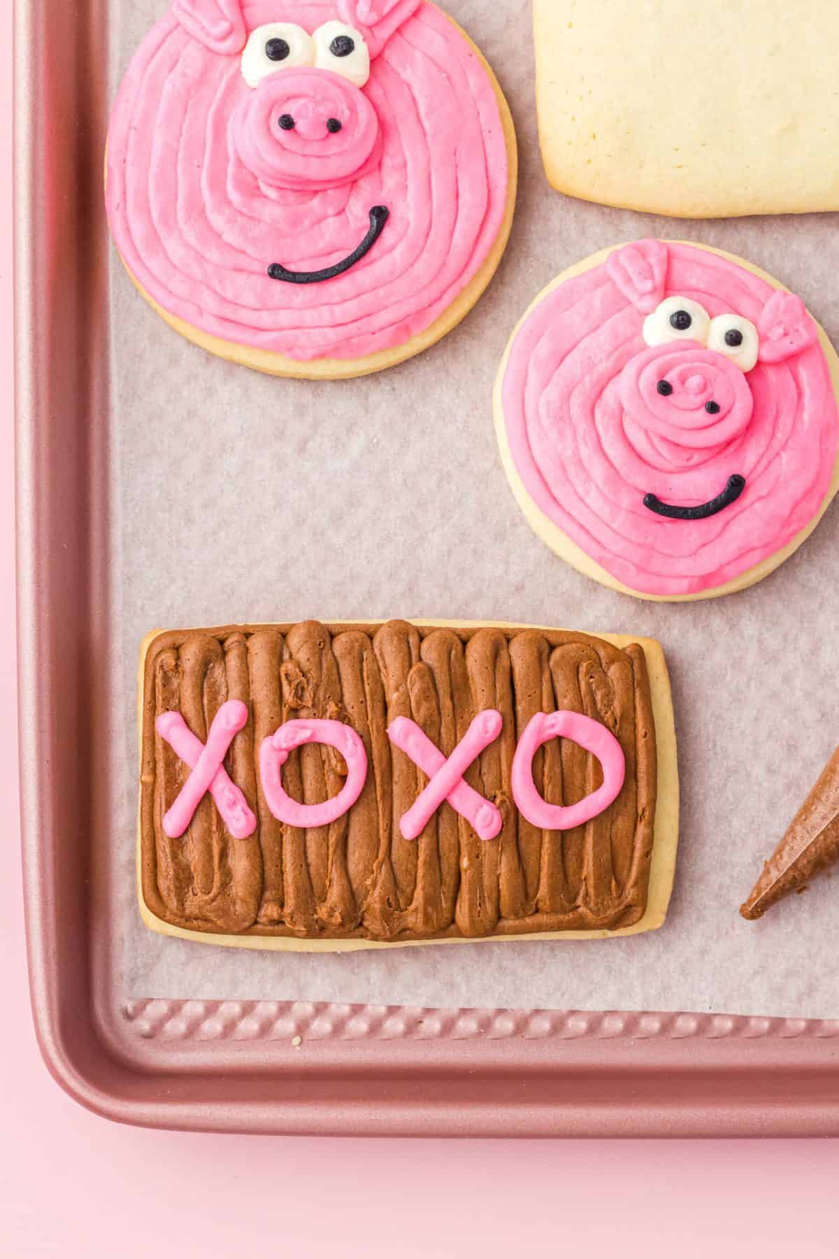 making the bacon sugar cookie with pink XOXO letters