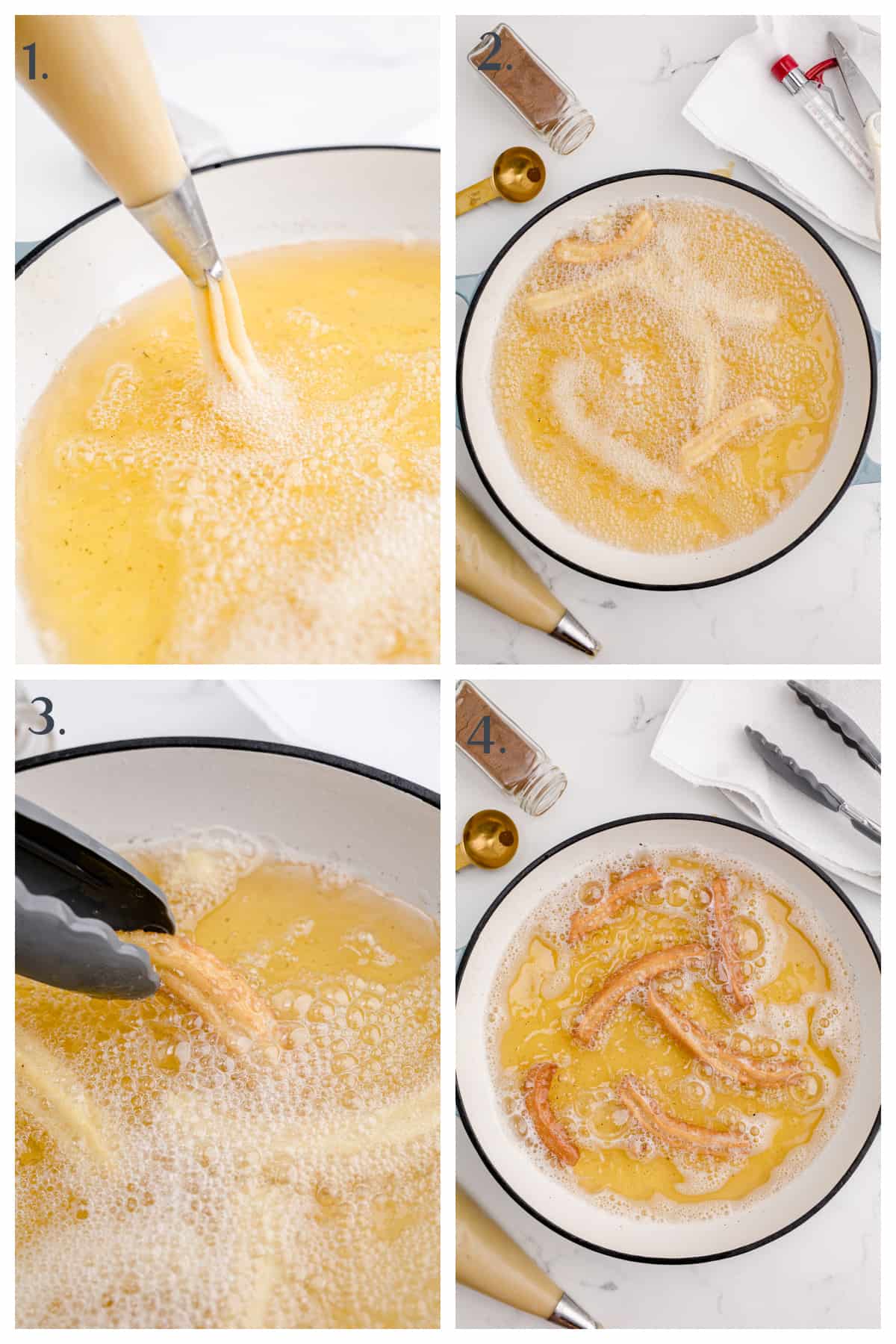 A collage on frying the churros.