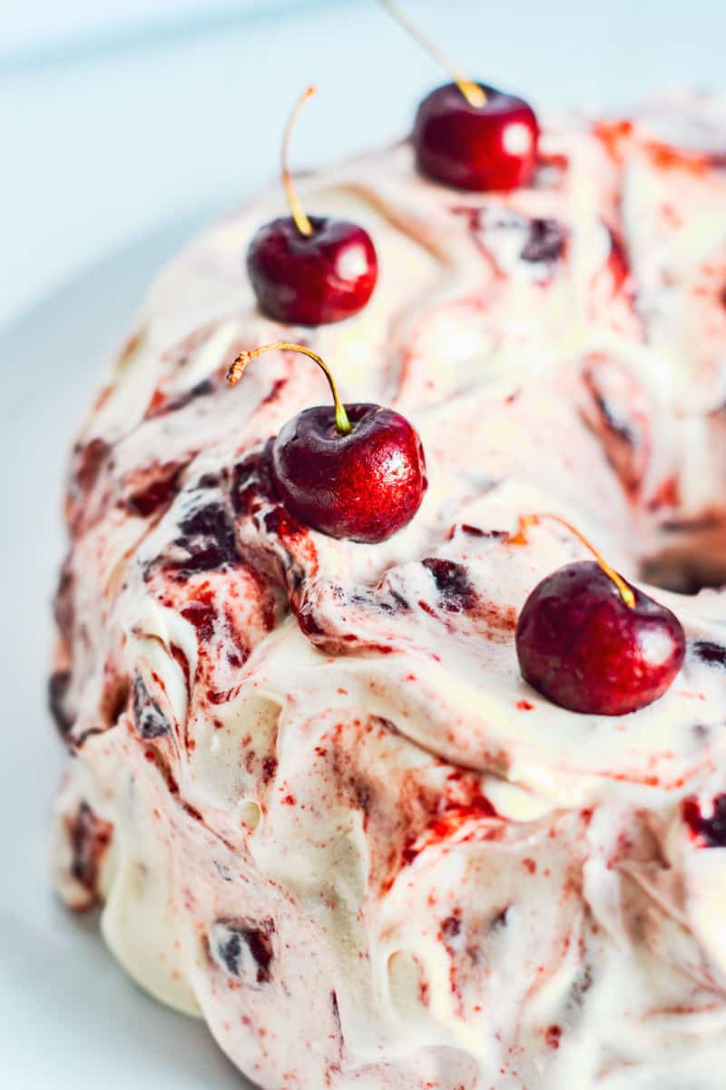 swirled cherry preserves into the cream cheese frosting. 