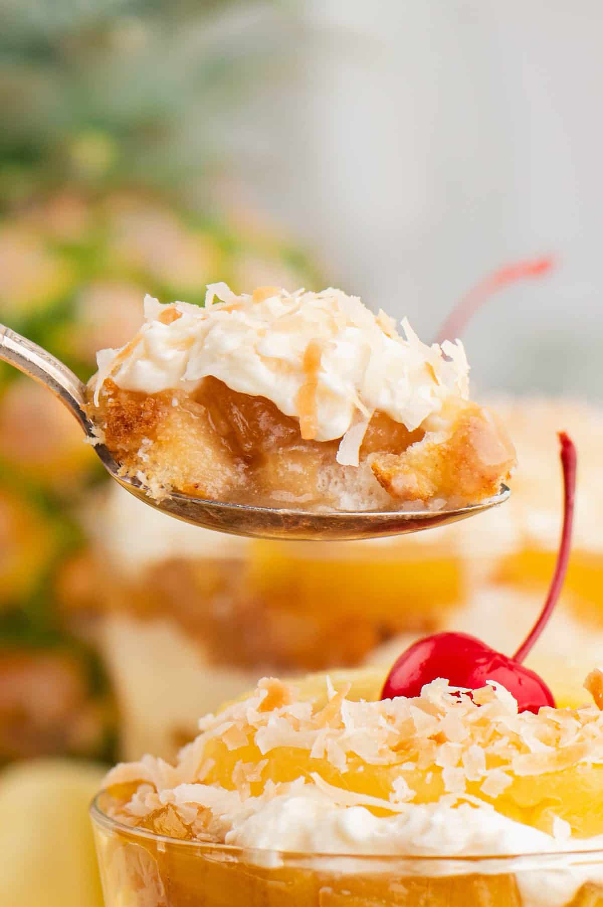 Spoonful of pineapple upside down trifle. 