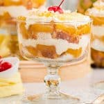 pineapple upside down trifle in a small glass.