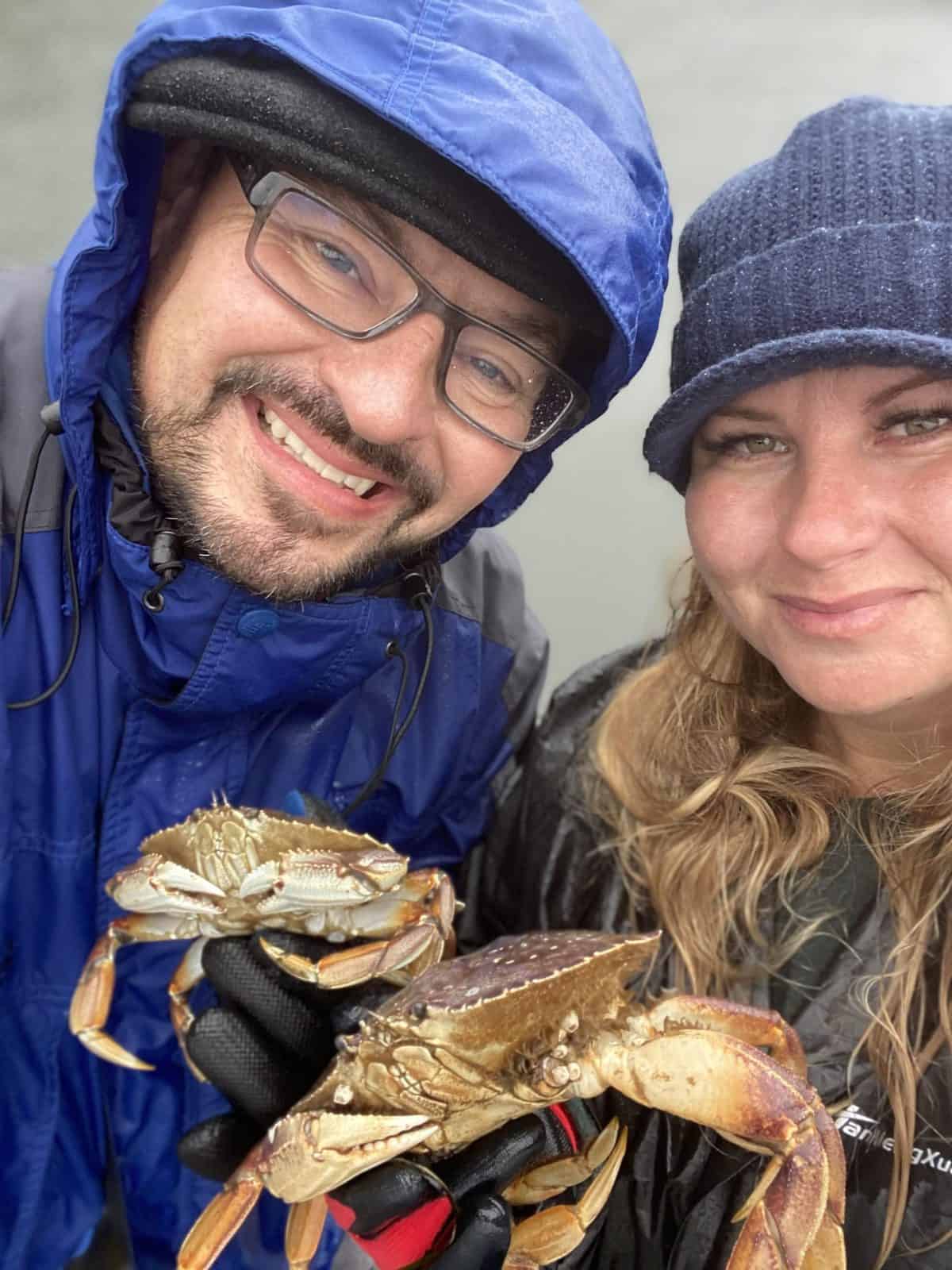 Jackie and Joe holding fresh caught crab