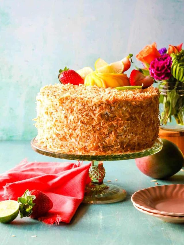 COCONUT CAKE WITH MANGO CURD FILLING STORY