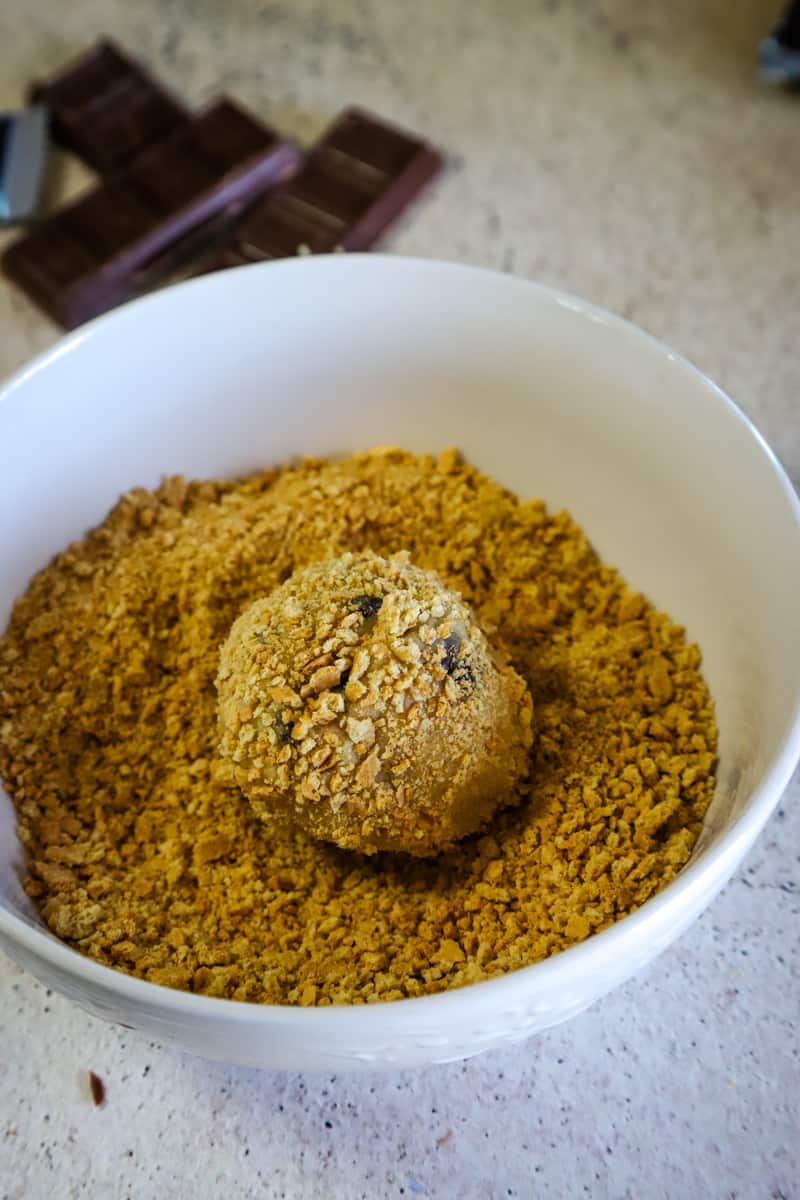 cookie dough ball rolled in crushed graham crackers. 