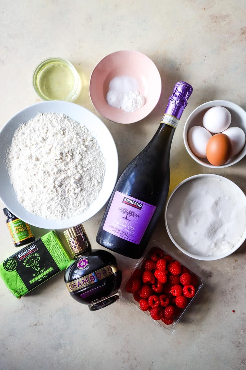 Ingredients to make the champagne cupcakes on a beige background. 