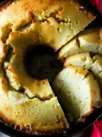 Feature square image of homemade old fashioned pound cake.