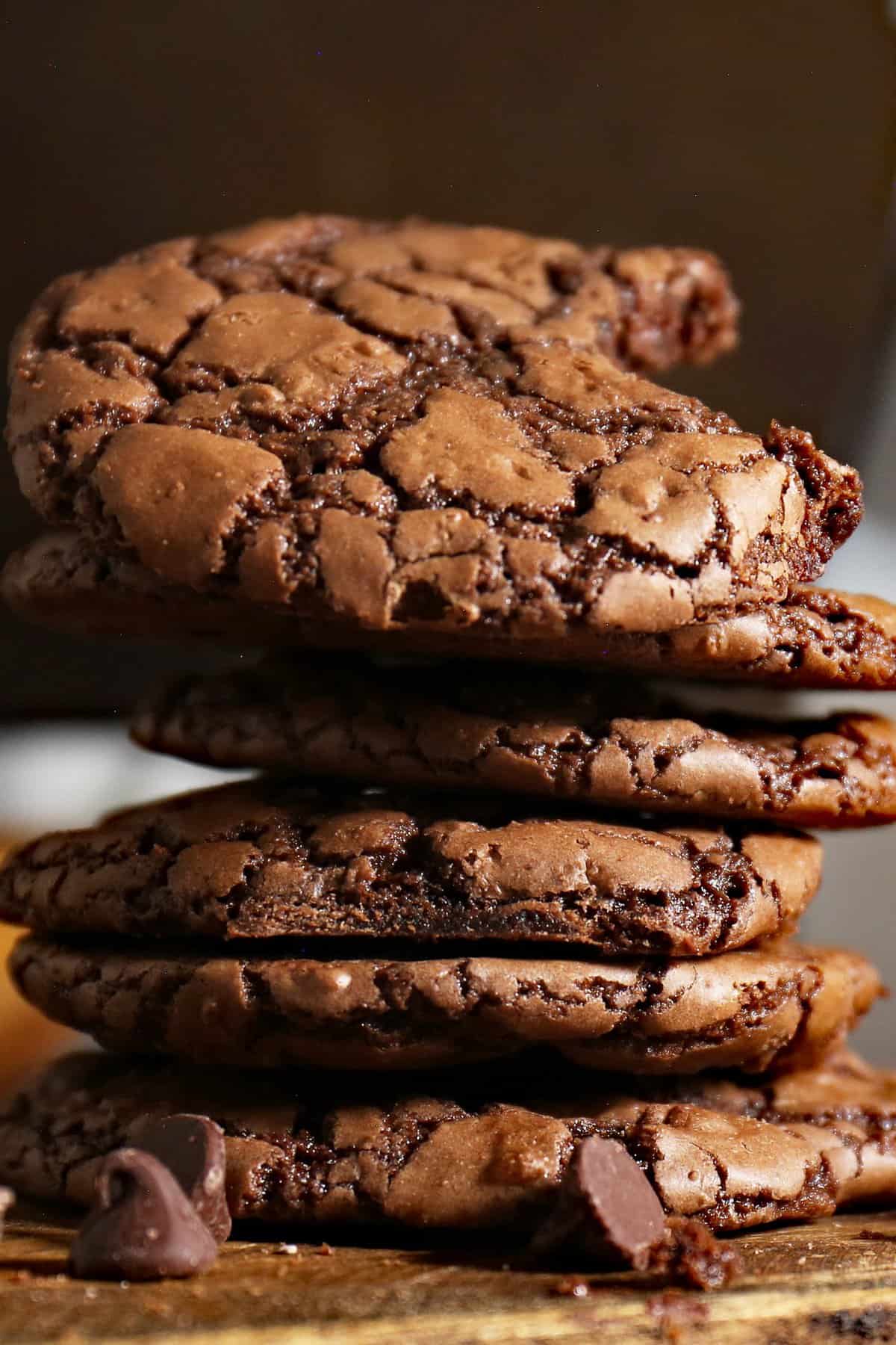 Up close shot of the stacked cookies showing the crinkle exterior. 