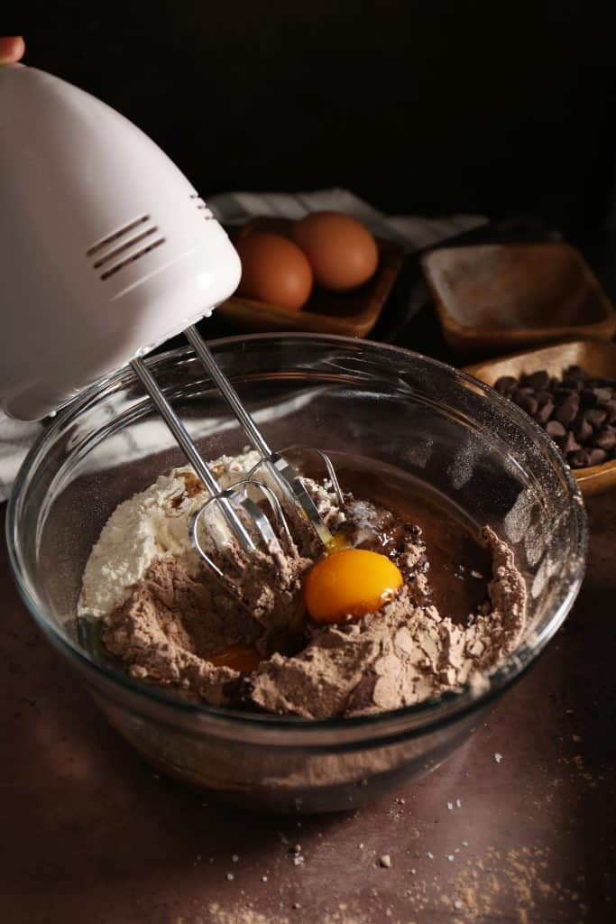 Mixing all the ingredients together with an electric hand mixer. 