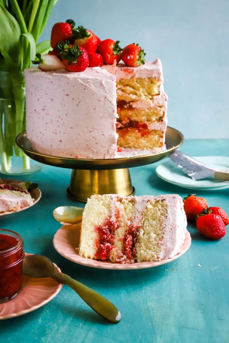 Vanilla Layer Cake with Fresh Strawberry Filling - The Seaside Baker