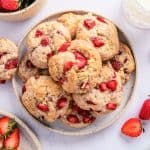 Feature image of the strawberry shortcake cookies on round plate.